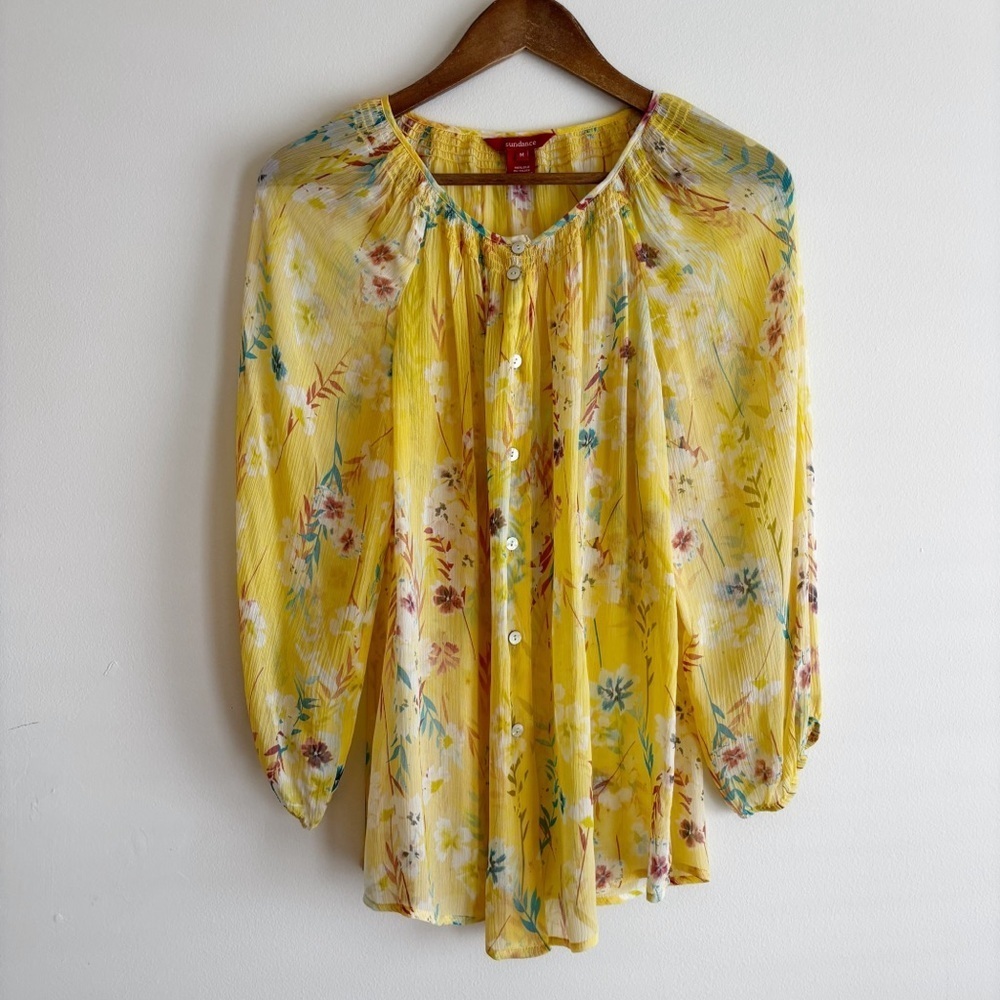 Sundance Yellow Sweet William Floral Silk Blouse Medium